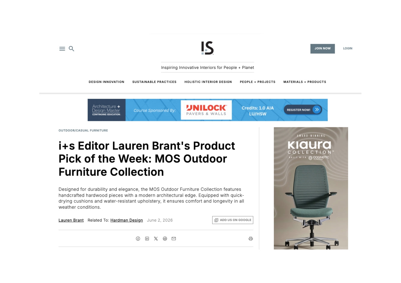 Product van de week van i+s-redacteur Lauren Brant: de MOS Outdoor Furniture Collection